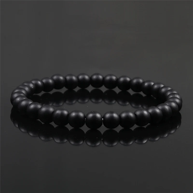 Matte Black 6 мм браслет с бусинами для женщин и мужчин, очаровательный натуральный черный камень из лавы, тянущаяся веревка, браслет с нитью для влюбленных, Йога, ювелирное изделие, браслеты - Окраска металла: Matte Black