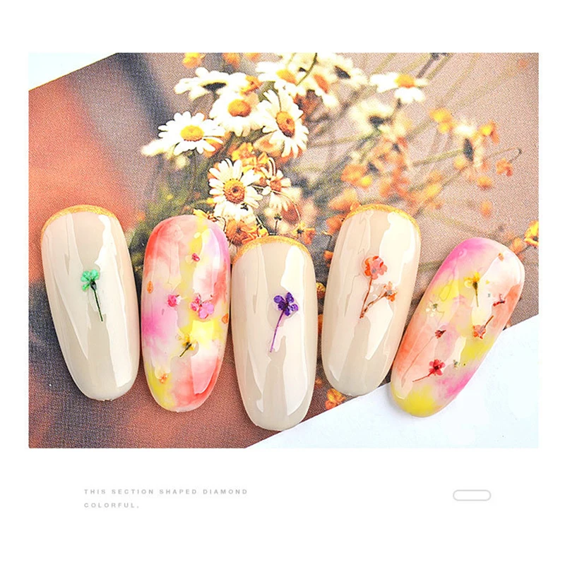 12 цветов, высушенный цветок для ногтей, декоративная коробка, натуральный цветочный лист, наклейки, 3D дизайн ногтей, аксессуары для маникюра, художественные наклейки