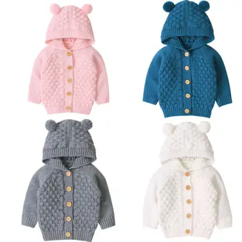 

Baby Autumn Winter Clothing Infant Baby Girls Boys Warm Coat 3D Ears Hooded Sweaters Ball Knitted Jacket Coat Outwears