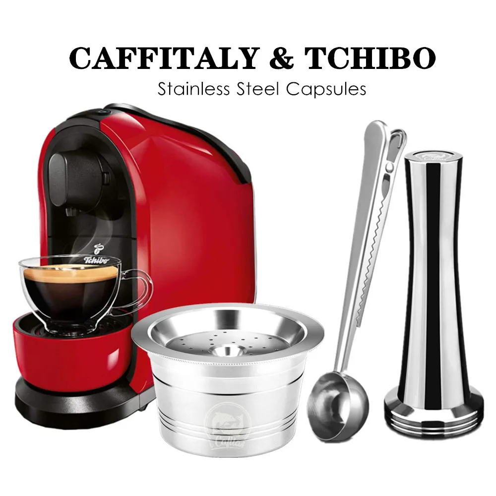 

For Caffitaly Tchibo Cafissimo ALDI Expressi Refillable K-fee Coffee Capsule Pod Filters Stainless Steel Cafeteira Tamper Spoon
