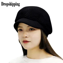 Однотонные вязаные простые шапки-береты для женщин, зимняя модная теплая плотная Мягкая шерстяная шапка, вязаная ветрозащитная шапка, берет mutzen# ZD