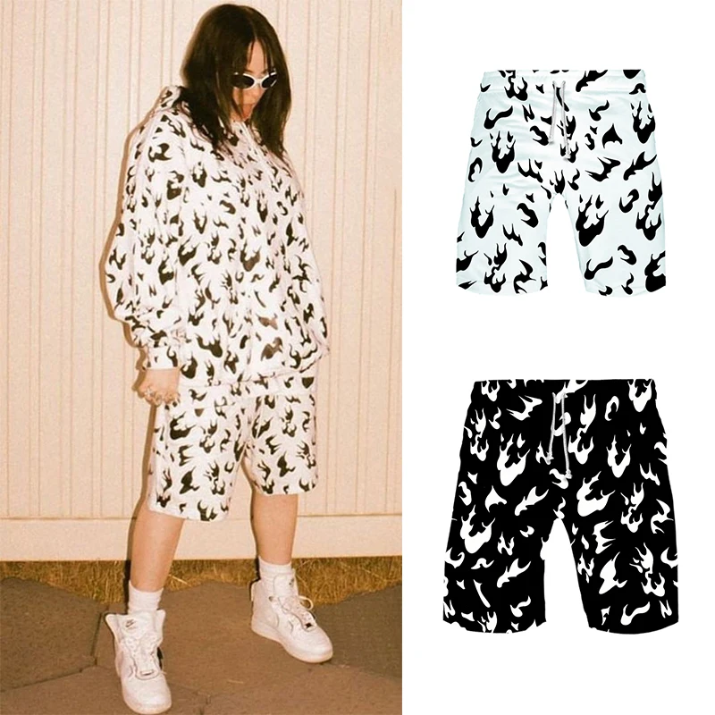 

Billie Eilish shorts women and men white fire black hiphop summer sports hawaiian magic gym Same paragraph