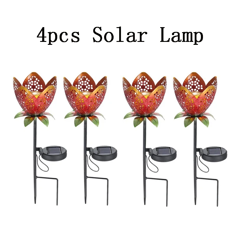 4pcs Solar Lamp Светодиодный солнечный светильник цветок Форма 1/2/4 шт. Солнечный Мощность пейзаж газон уличный светильник Водонепроницаемый Двор садовый цветок с низким напряжением для уличного фонаря - Испускаемый цвет: 4pcs Solar Lamp