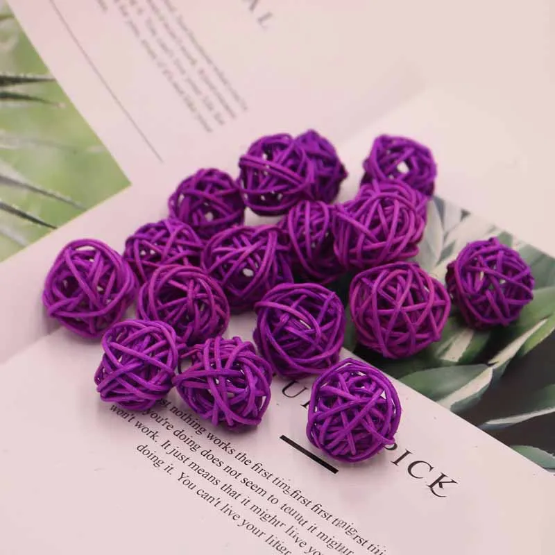 purple 10 шт./лот, 3 см, искусственный соломенный шар для дня рождения, свадьбы, украшения из ротанга, Рождественский Декор, украшение для дома - Цвет: purple