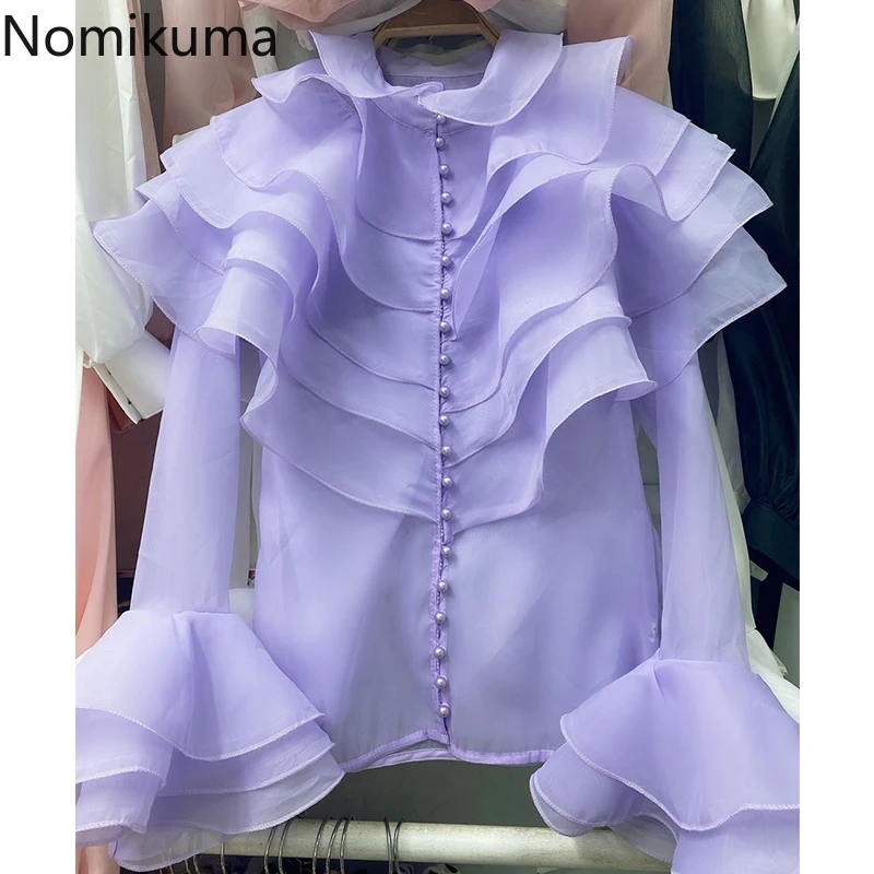 Модные новые женские блузки Nomikuma Корейская шикарная блузка Женские однотонные