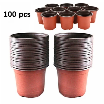

100pcs Plant Flower Pots Plastic Starting Two-Tone Universal Soft Flowers Nursery Seeds Storage Pot Container Garden Decoration