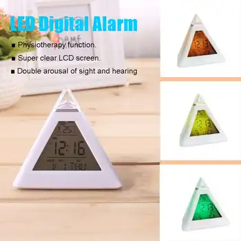 

7 Color Colorful Pyramid Led Small Triangle Digital Alarm Clock Night LightDigital Wall Clock Table Clocks Home Decor Accessorie
