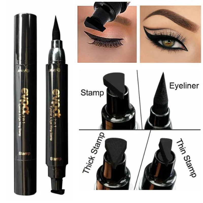 Special Price of  New Makeup Black Eye Liner Liquid Pencil Quick Dry Waterproof Black Double-ended Makeup Stamps Wing