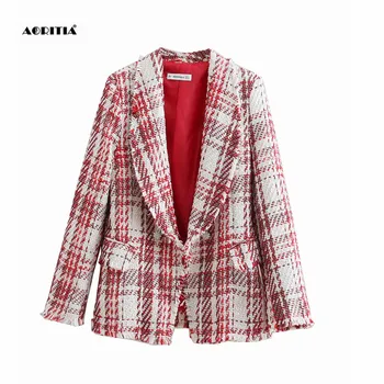 

2020 Women SuitWool Jacket Women Plaid Jackets Women Chaquetas Mujer Coat Women