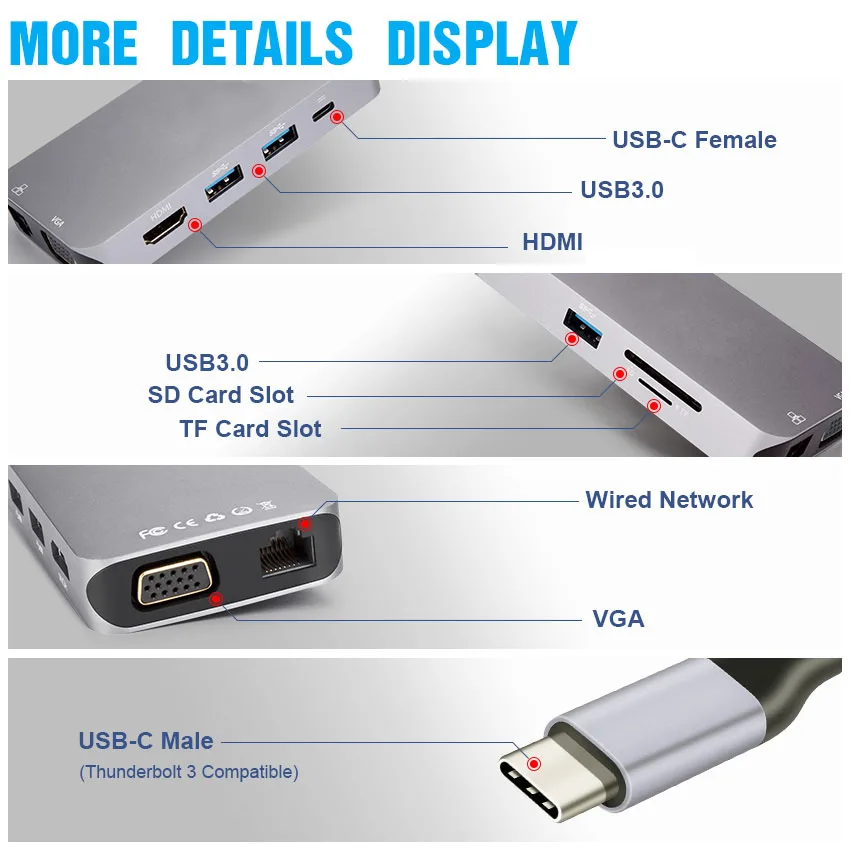 Thunderbolt 3 USB C концентратор тип-c к RJ45 VGA HDMI аудио многофункциональная док-станция для Macbook samsung S8 USB C концентратор адаптер