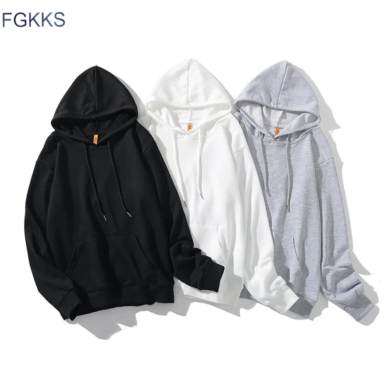 FGKKS, мужские толстовки с длинным рукавом, осень, высокое качество, сплошной цвет, Теплая мужская толстовка, уличный стиль, Мужской пуловер с капюшоном
