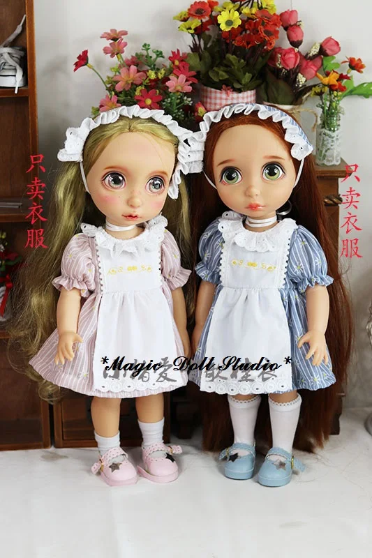 

[DY190] 2019 New Free Shipping 16" Princess Doll Clothes # Stripe Upron Dress and Hiar Piece Set fit for 16 " Fashon Doll