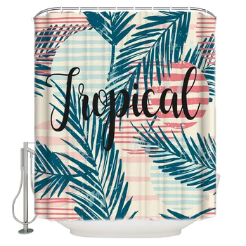 

Summer Colored Tropical Leaves Text Bathroom Shower Curtain Home Decoration Bathroom Accessories Shower Curtain