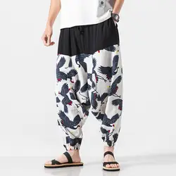 2019 широкие брюки в китайском стиле с открытой спиной льняные хлопковые свободные штаны-шаровары с цветочным принтом мешковатые штаны в