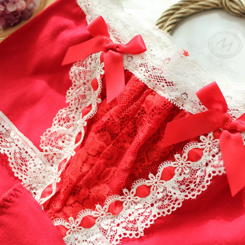 Women Cute Panties Large Sizes New Japanese Kawaii Sexy Lace Red Cotton Underwear Female Plus Size Women's Cotton Briefs 7XL