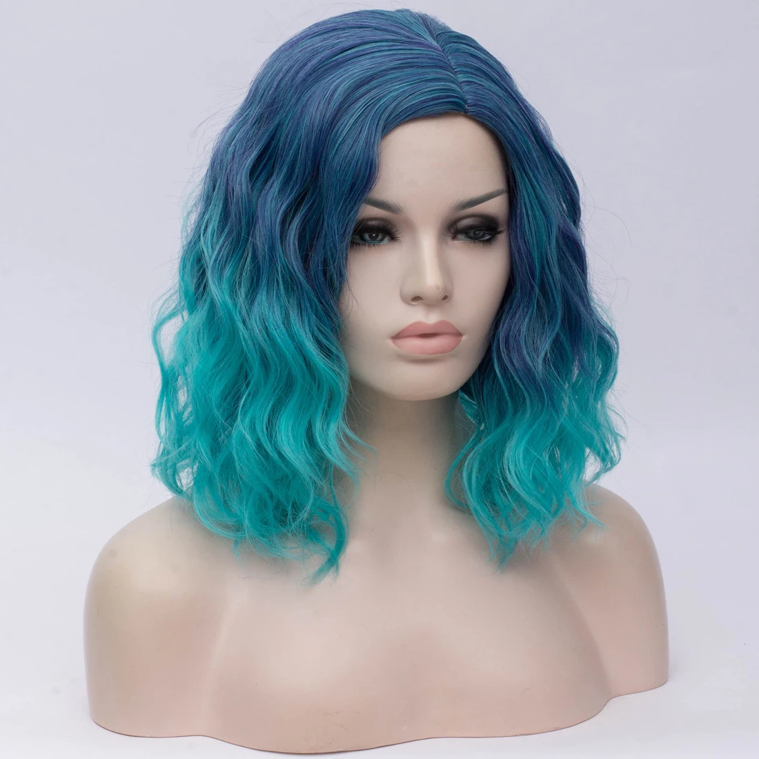 Женские Двухцветные короткие фиолетовые синие парики Короткие вьющиеся 14 дюймов Синтетические волосы парик для белых женщин косплей боб парики