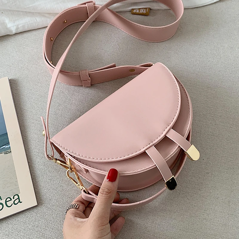 

Solid Color Pu Leather Saddle Bags For Women 2019 Mini Simple Crossbody Shoulder Messenger Bag Female Cell Phone Handbags