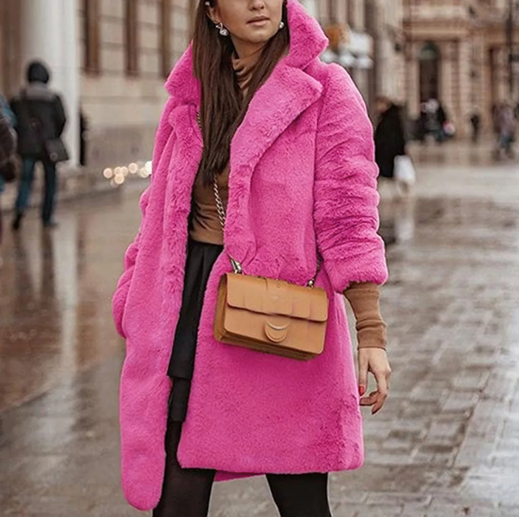 Модное зимнее длинное пальто для женщин, розовое зимнее пальто из искусственного меха с плюшевым мишкой, женская теплая верхняя одежда, Лидер продаж