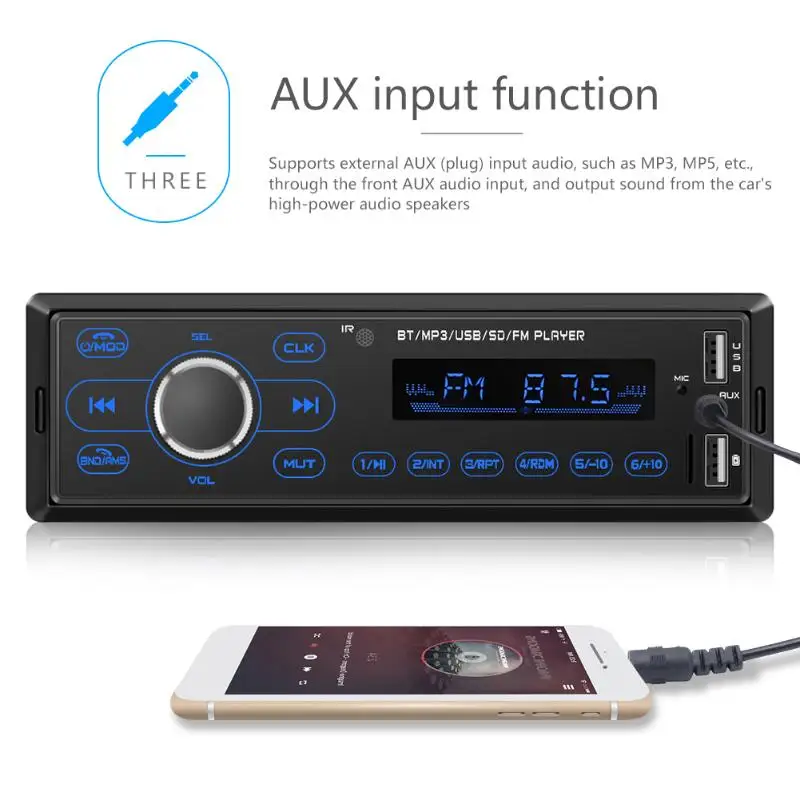 Автомагнитола 1din Авторадио Aux вход приемник Bluetooth стерео радио MP3 мультимедийный плеер Поддержка FM/MP3/WMA/USB