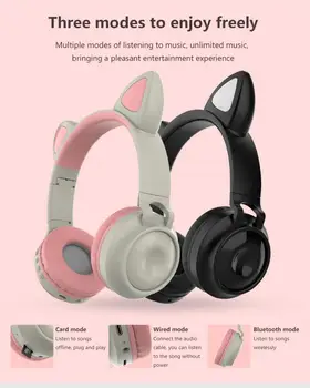 

ZW-028 Cat Ear Headset Stereo Bass Wireless Earphone Cute Kids Luminous Cute Headphones IPX7 Waterproof Headset dropshipping