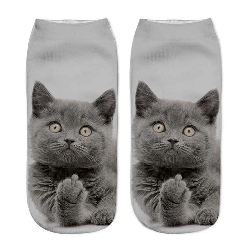 Носки до лодыжки с 3D принтом кота, мужские хлопковые носки-башмачки на осень и зиму, Короткие повседневные носки - Цвет: Серый