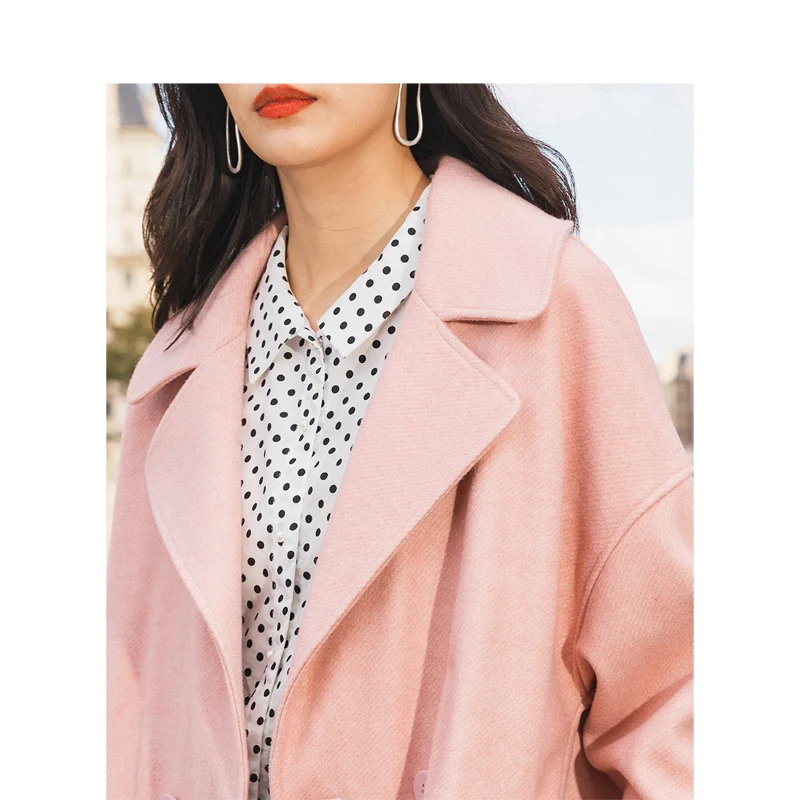 INMAN Winter Solid Big Turn Down Collar Dubble Button Drop shoulder Sleeve Warm Women Long Woolen Coat