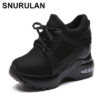 

SNURULAN New 2019 women's casual shoes on the platform; mesh breathable wedge shoes; autumn sneakers with a thick sole 11 cm