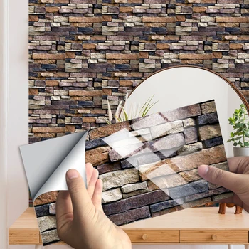 

10Pcs/set Rectangle Flat Rock Shale Texture Tiles Wall Sticker Kitchen Oil-proof Bathroom Tables Decor Glossy Surface Art Decals