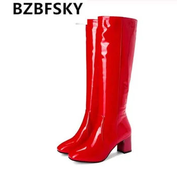 

Women Boots Knee-High Boots Sexy Female Autumn Lady Thigh Long Boots Shoes Fashion Square Toe Long Boots Thick Heels Shoe