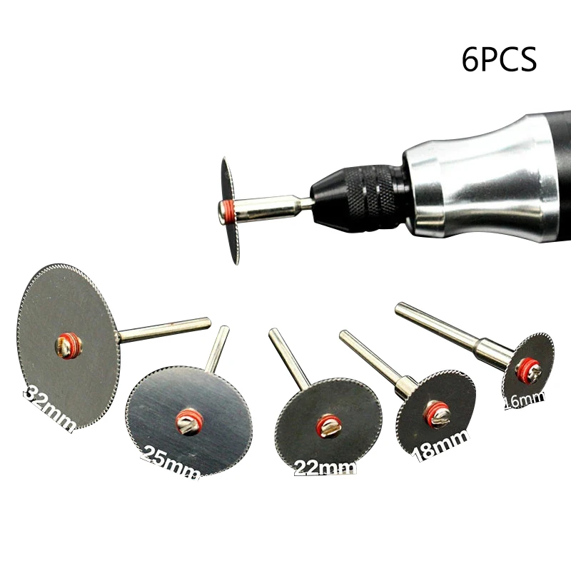 6Pcs/set Stainless Steel Slice Metal Cutting Disc with 1 Mandrel for Dremel Rotary Tools 16 18 22 25 32mm Cutting Disc Home Tool