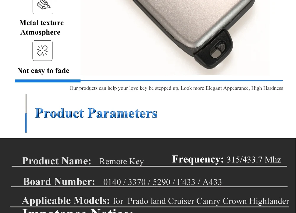 Keyforkess 3 BTN di KeylessGo Entry A Distanza di Chiave Dell'automobile Per Toyota Landcruiser Prado F433 A433 Camry Corona 0140 3370 5290 315/433MHz - Hc55aee81188142598bb4adf2a475757aX
