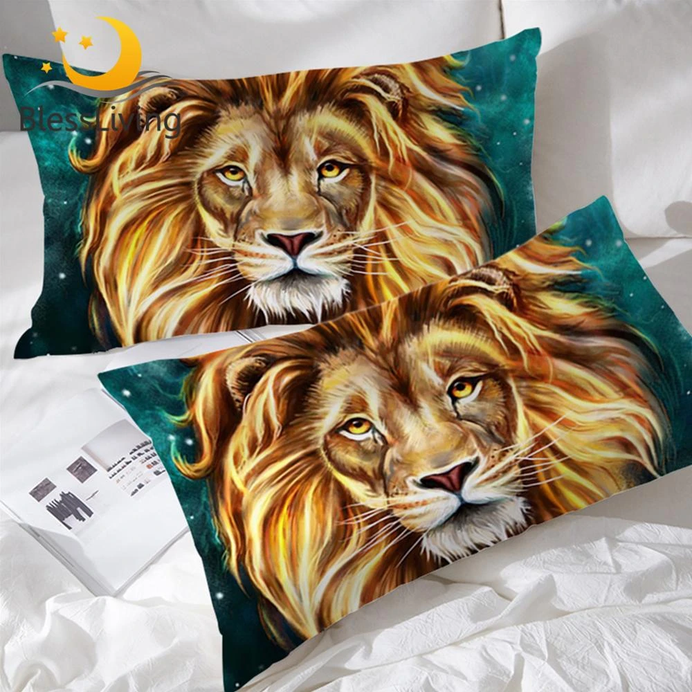 BlessLiving Gold Lion Pillowcase 