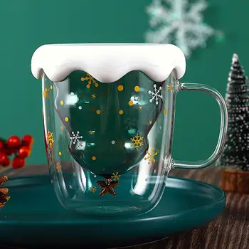 

Christmas Tree Shape Double Wall Heat Insulation Snowflake Coffee Milk Cup Mug