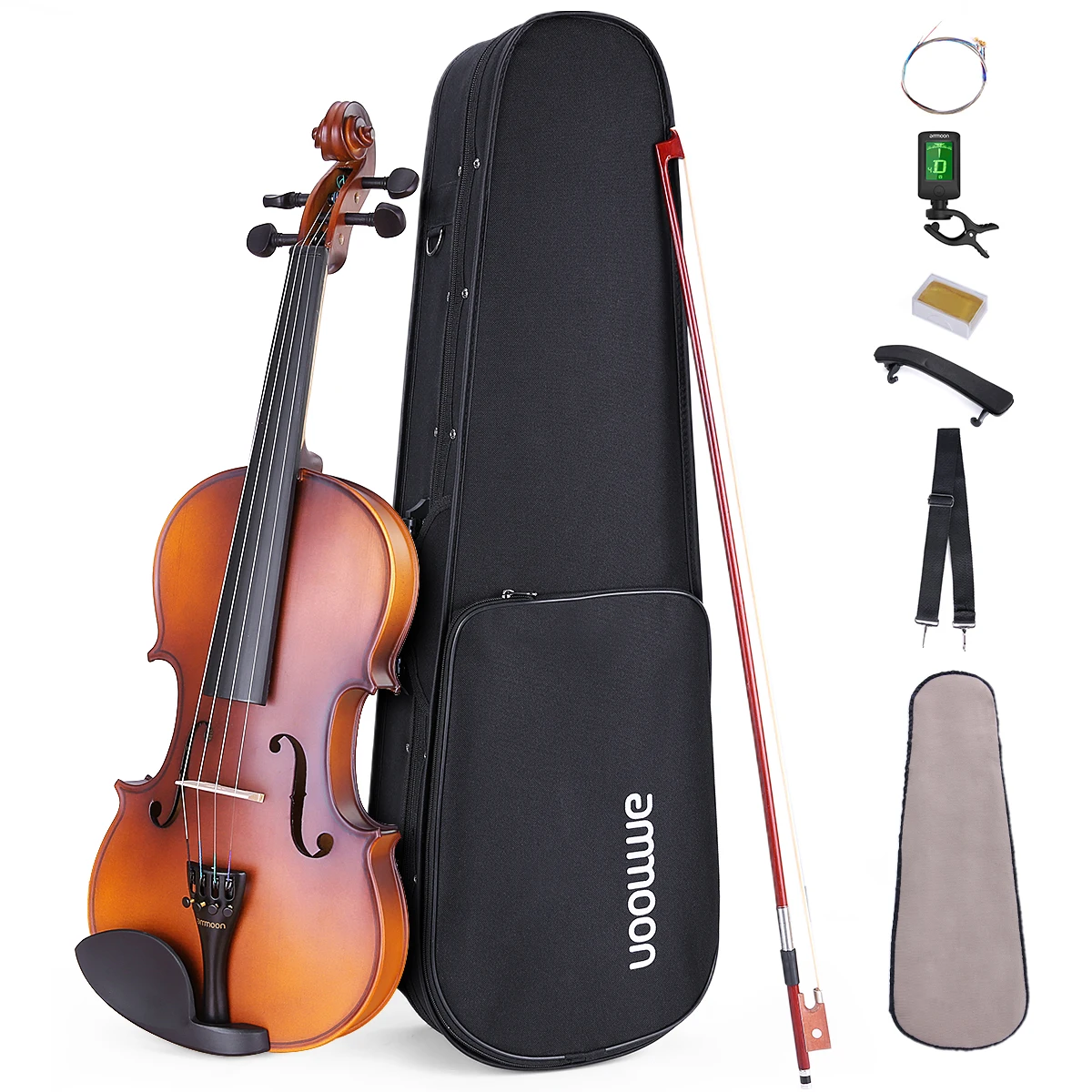 ammoon Matte Acoustic 4/4 Violin Fiddle White Pine Topboard Maple Backboard Sideboard Mahogany Bow with Carry Case