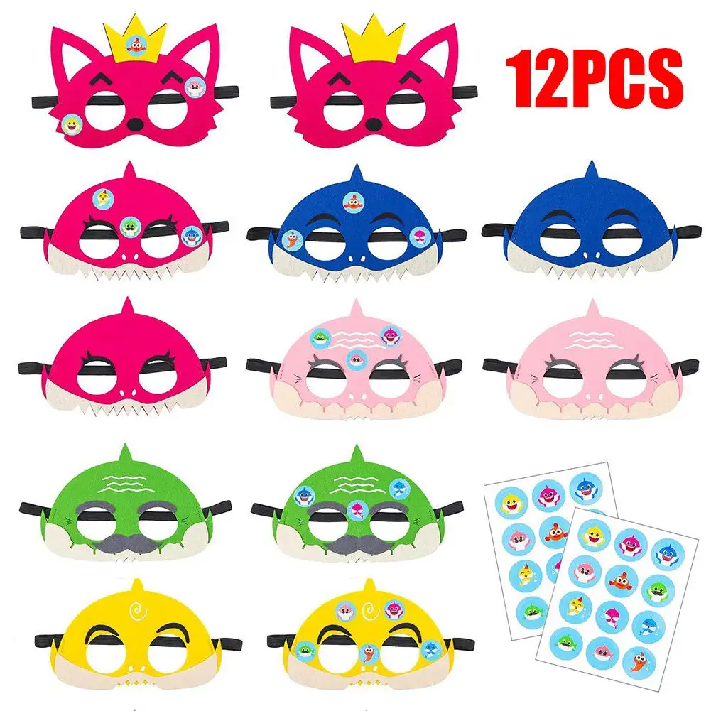 

12Pcs Fox Shark Masks Set Party Favors Children Cosplay Accessories Soft Birthday Themed Party Masks With Stickers For Kids