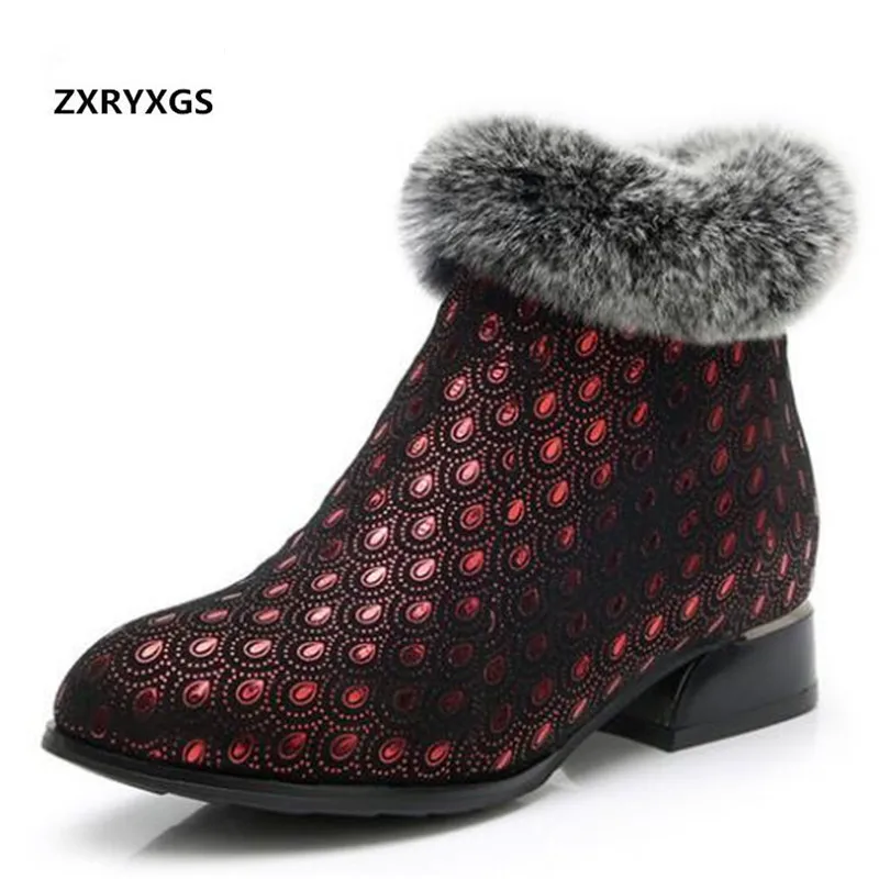 

Newest Fashion Real Fur Decoration Printing Sheepskin Leather Boots Autumn Winter boots Ankle Boots Plus Size Women Shoes Boots