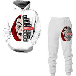 Pull à capuche et pantalon imprimé 3D La Casa De Papel, ensemble De vêtements amusants pour hommes, décontracté, manches longues, survêtement pour femmes 