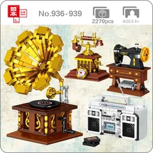 

Lin Retro Tape Radio Rotarydial Building Blocks Telephone Phone Sewing Machine Gramophone Mini Bricks Toy for Children Kid Gifts