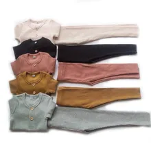 Г. Новая детская одежда для девочек и мальчиков детские пижамные комплекты Детский костюм в рубчик топы с длинными рукавами и Штаны Мягкая осенне-зимняя одежда