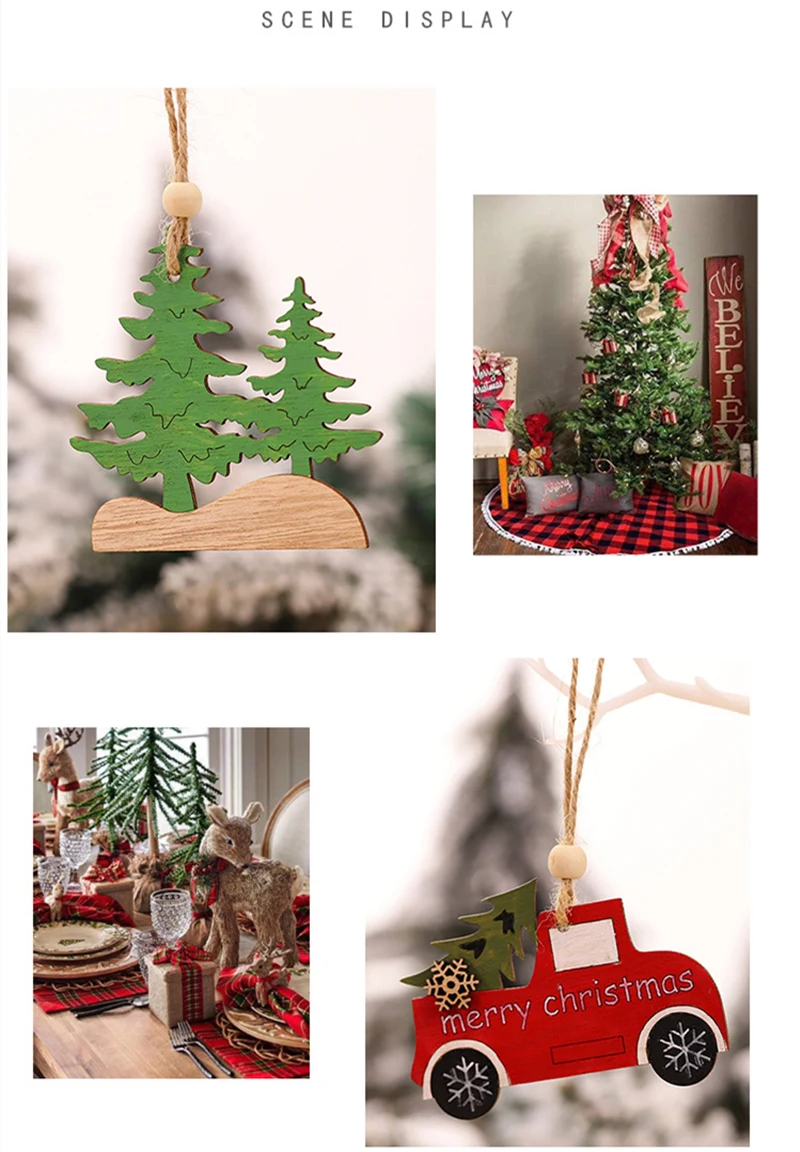 Новогодняя натуральная Деревянная Рождественская елка орнамент креативное животное Рождественская вечеринка подвеска автомобиль декоративная подвеска для дома