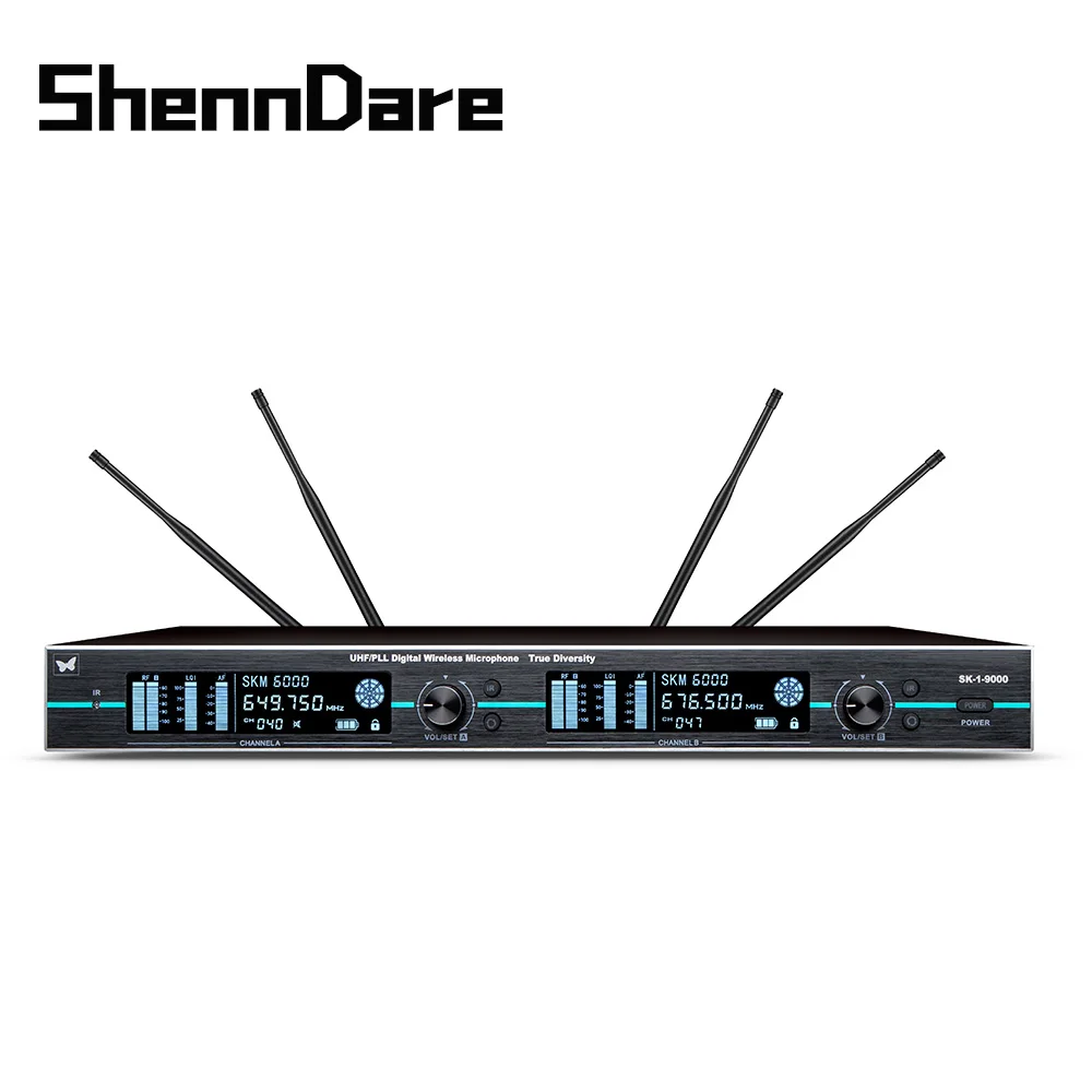 ShennDare SK1-9000 True Diversity Digital Wireless Microphone System Professional UHF Dual Channel MIC DJ Performance Conference
