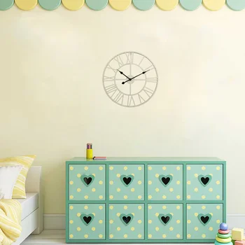 

40CM Wrought Iron Clock Vintage European Style Roman Numerals Wall Clock Household Bedroom Hanging Bar Decor without Battery （Wh