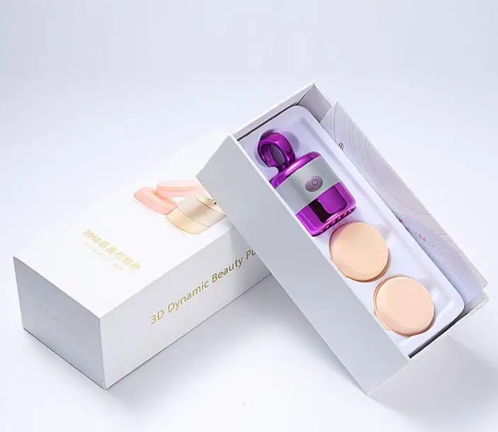 1 Набор, 3D электрический умный тональный крем для лица, порошковая пудра, Вибрационный аппликатор для макияжа, инструмент в коробке с 2 дополнительными затяжками - Цвет: Purple With Box
