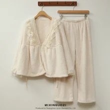 Korean Version Sweet Style Pajamas Women's Pure Cotton Han Clothes Cardigan Lace Nightgown Type Two-piece Home Clothes Fashion