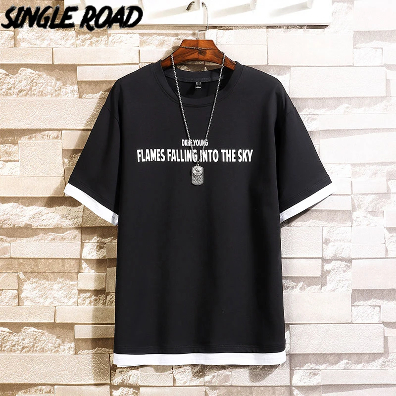 

SingleRoad Man's Black T-shirt Men 2020 Oversized Print Cotton Punk Hip Hop Japanese Streetwear Harajuku Tshirt Male T Shirt Men