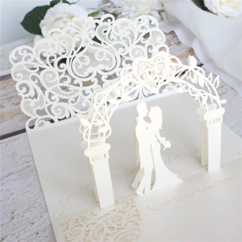 3D свадебные пригласительные открытки цветочный конверт с лазерной резкой предложение Индивидуальные печати 50 шт