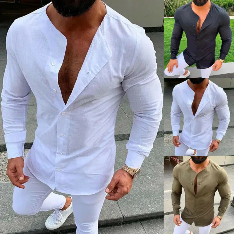 camisa manga larga sin cuello