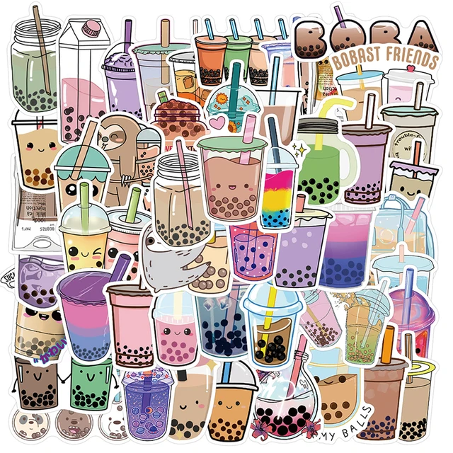 50PCS Cute Drink Anime Stickers Aesthetic Kawaii Laptop Guitar Luggage Fridge Phone Graffiti Sticker Decal Kid Classic Toys Drink 50PCS