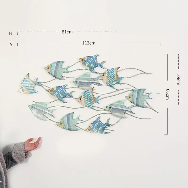 Американский кованого железа рыбы настенные вешалки Ornamntes дома гостиная настенная роспись украшение отель Бар Настенная Наклейка аксессуары искусство
