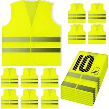 

10 Pack Reflective High Visibility Safety Vest Silver Strip Men Women Work Cycling Runner Surveyor Volunteer Crossing Guard